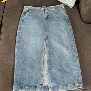 Loft Petite Refined Denim Midi Skirt with Front Slit